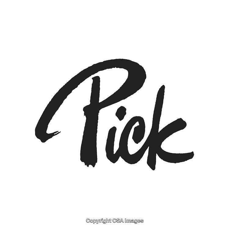 Handwritten Word 'Pick' in Bold Brush Style on White Background