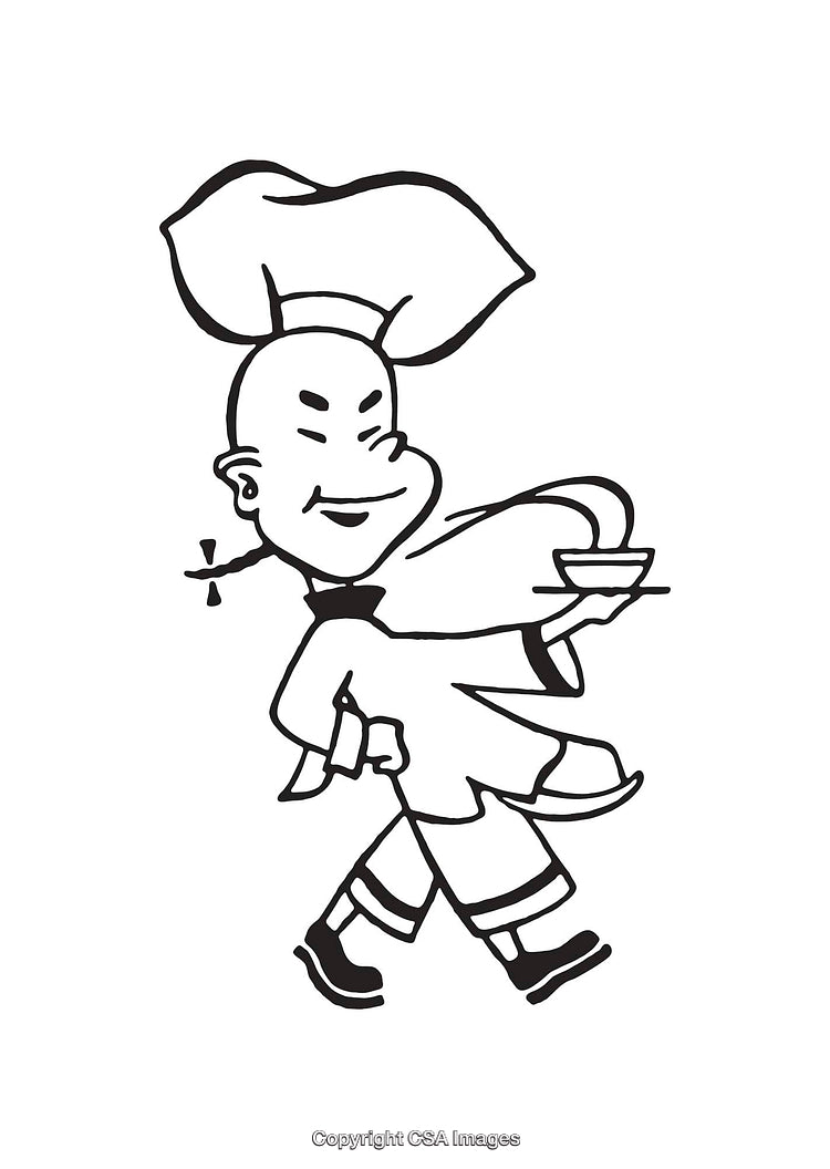 Cartoon Chef Character in Black and White Line Art Illustration