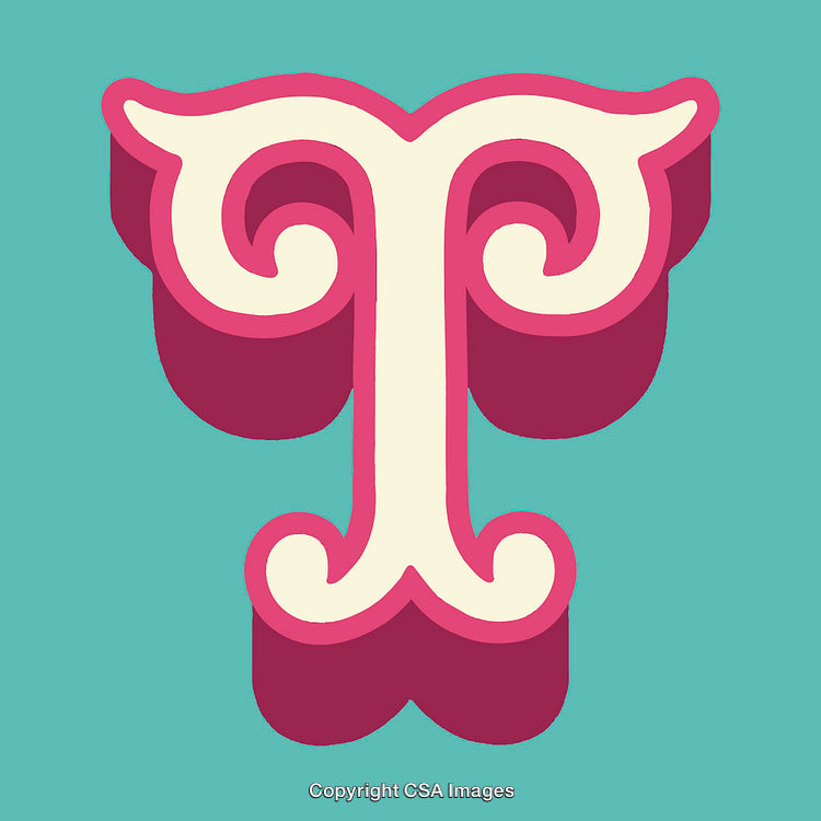 Stylized Retro Letter T Design in Bold Colors and Decorative Elements