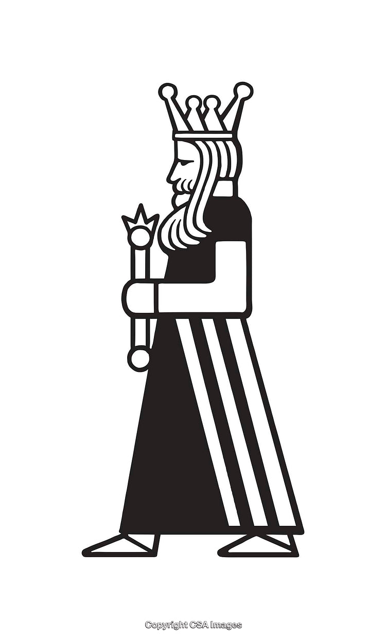 Black and White Line Illustration of a King Holding a Scepter
