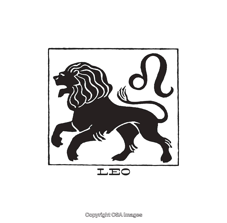 Black and White Line Art of Leo Zodiac Sign with Lion Symbol