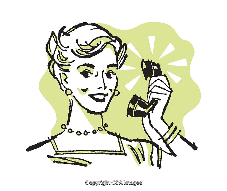 Vintage Illustration of a Woman Answering a Phone Call