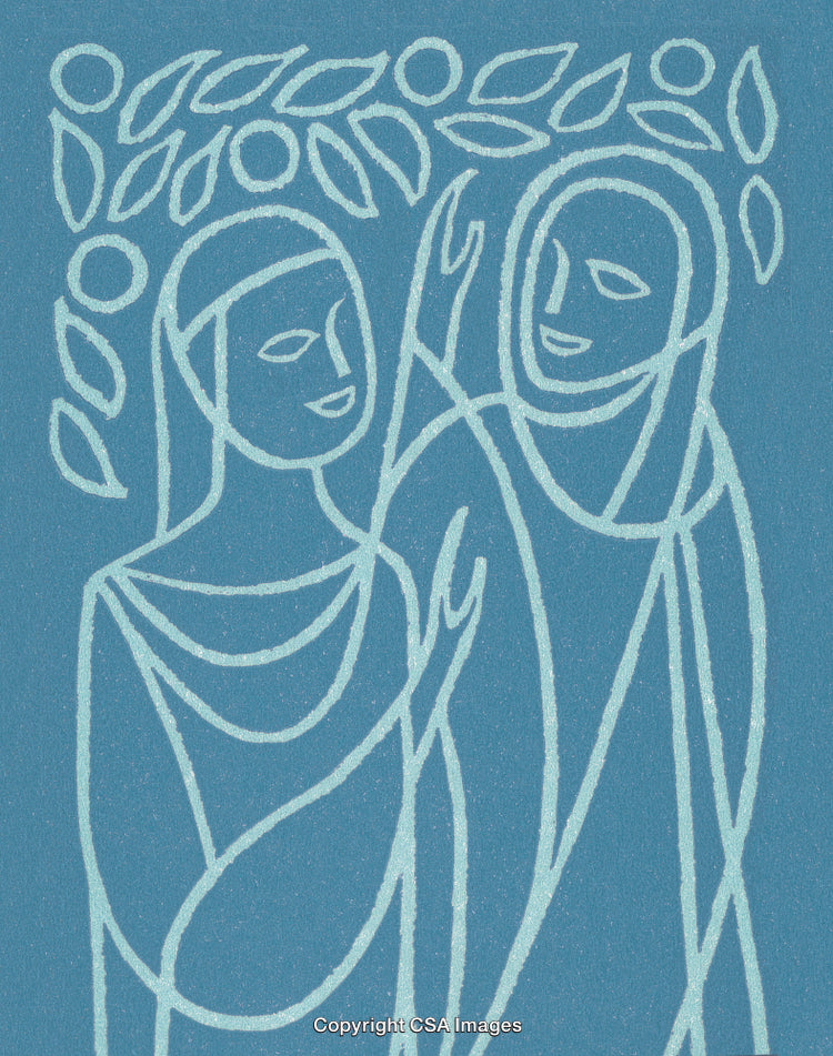 Abstract Artwork of Two Figures with Leaf Motif in Blue