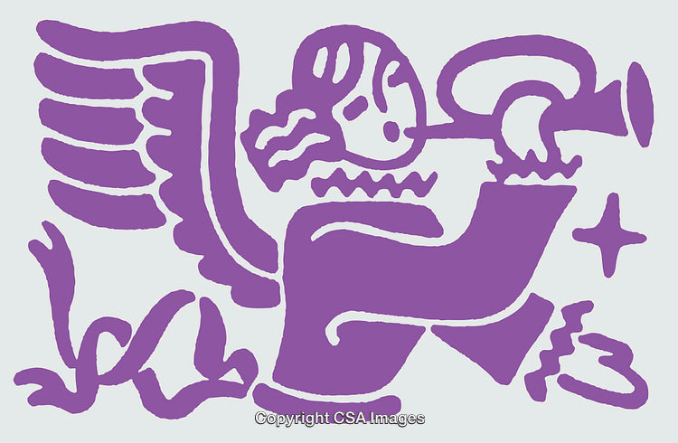 Purple Angelic Figure with Trumpet in Whimsical Line Art Style