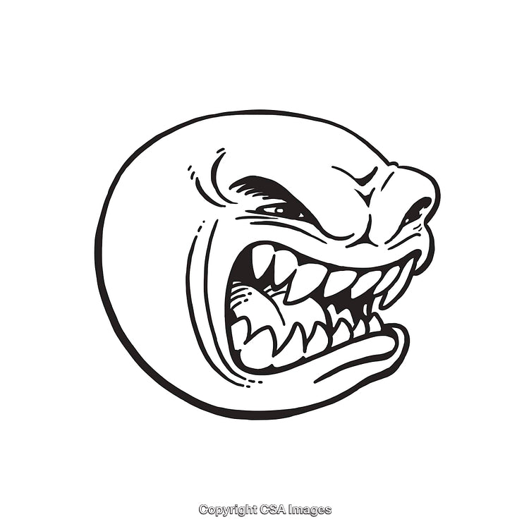 Aggressive Shark Head Illustration in Black and White Line Art Style
