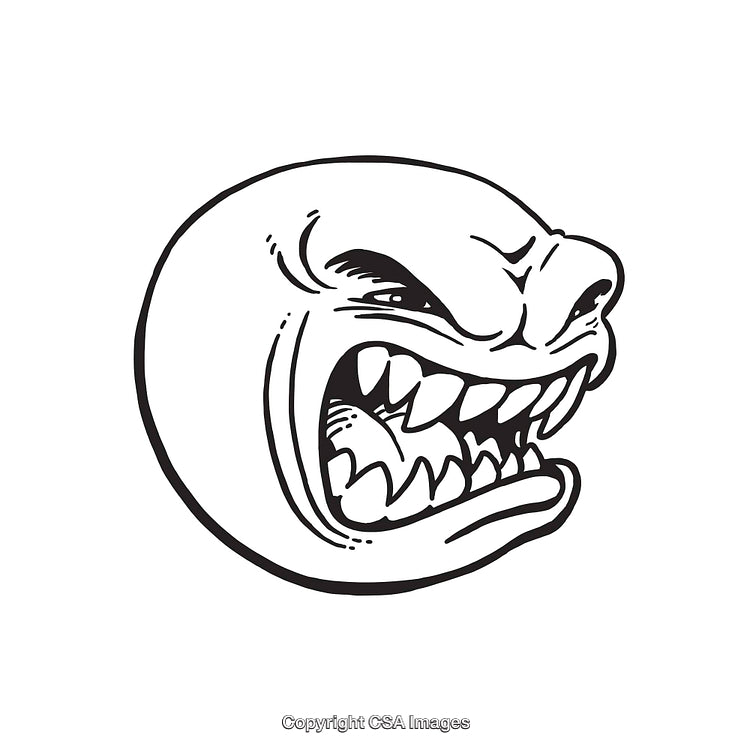 Aggressive Shark Head Illustration in Black and White Line Art Style
