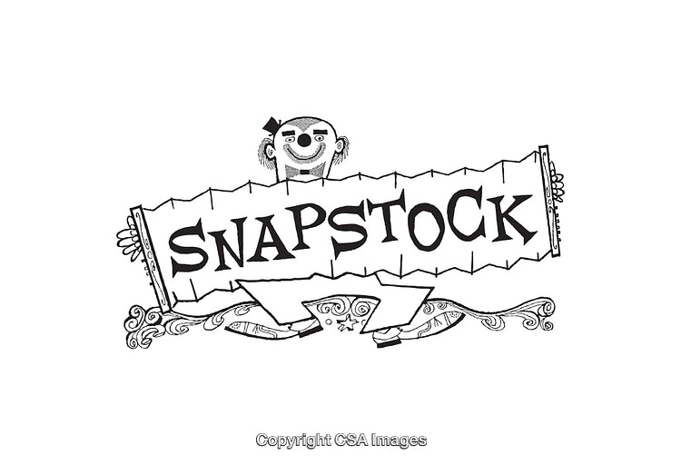 Playful Clown Holding Banner Artwork in Black and White Line Art Style