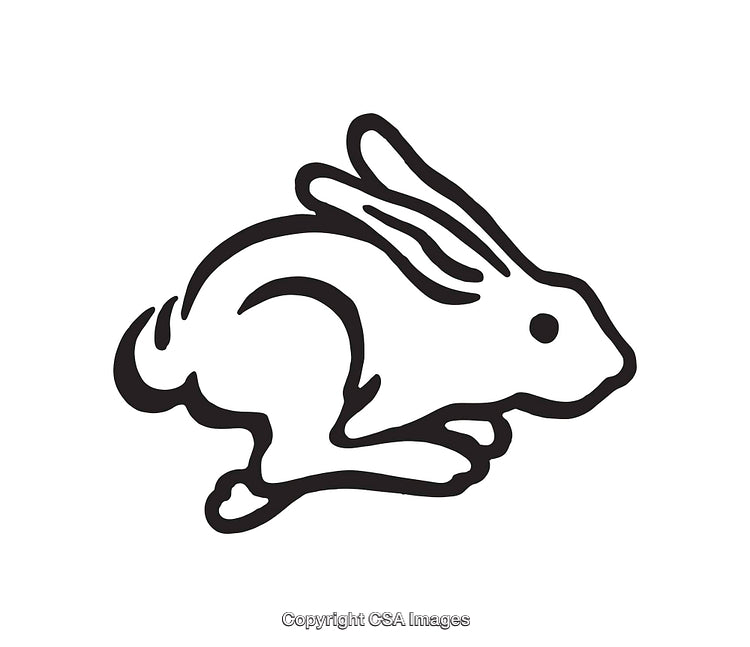 Stylized Black and White Line Art Illustration of a Rabbit in Motion