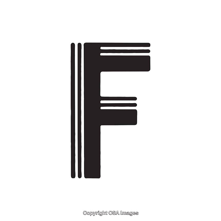 Abstract Monochrome Letter F With Geometric Line Design on White