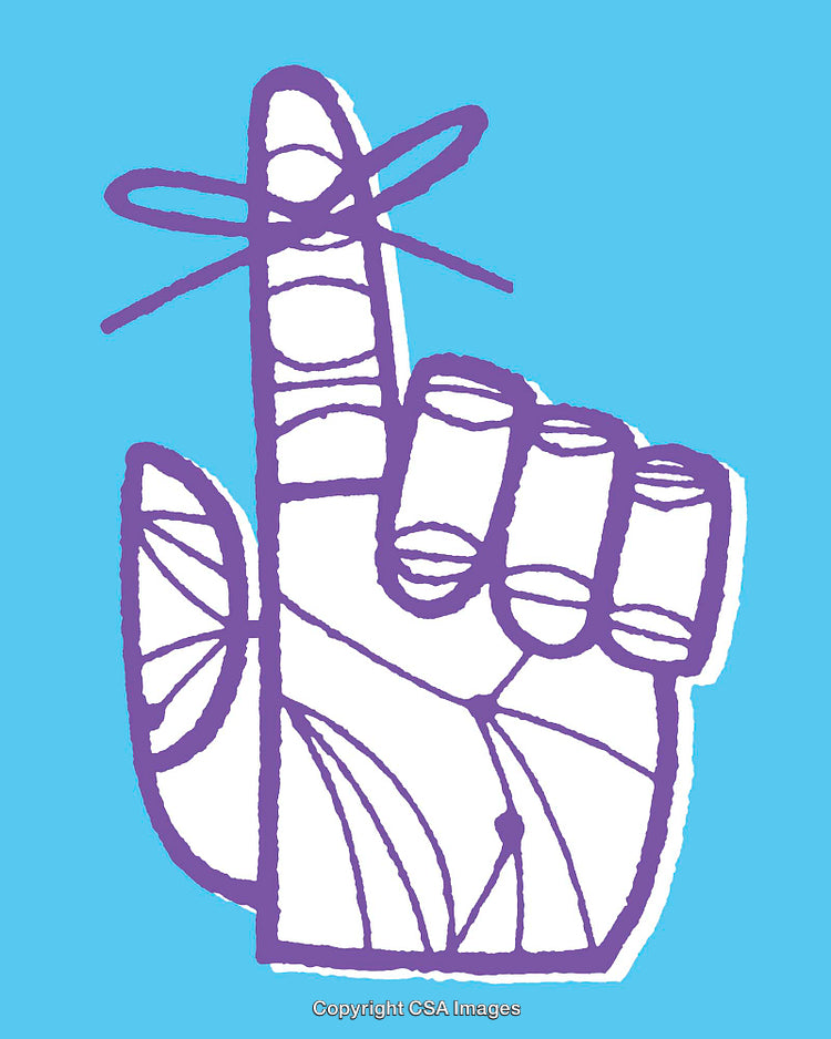 Illustrated Finger Reminder with String on Blue Background
