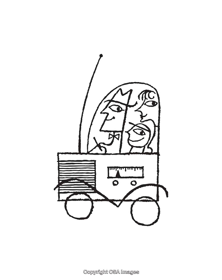 Whimsical Line Art Illustration of Characters Driving a Car