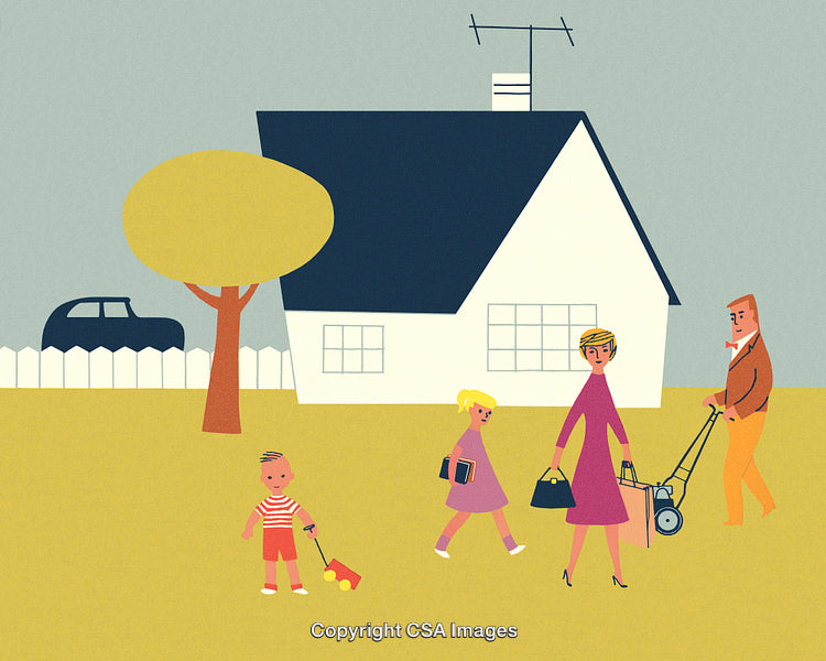 Illustration of a Family in a Cozy Suburban Home Setting
