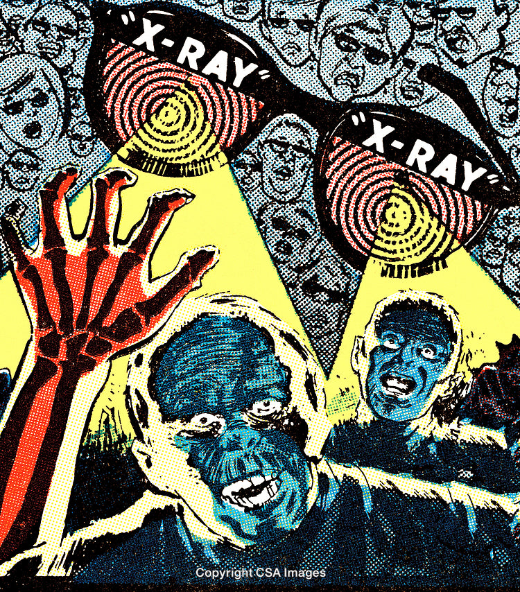 Comic Styled Illustration Featuring X-Ray Themes and Vintage Horror Elements