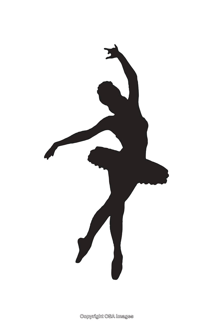 Elegant Ballet Dancer Silhouette in Black and White Line Art Style