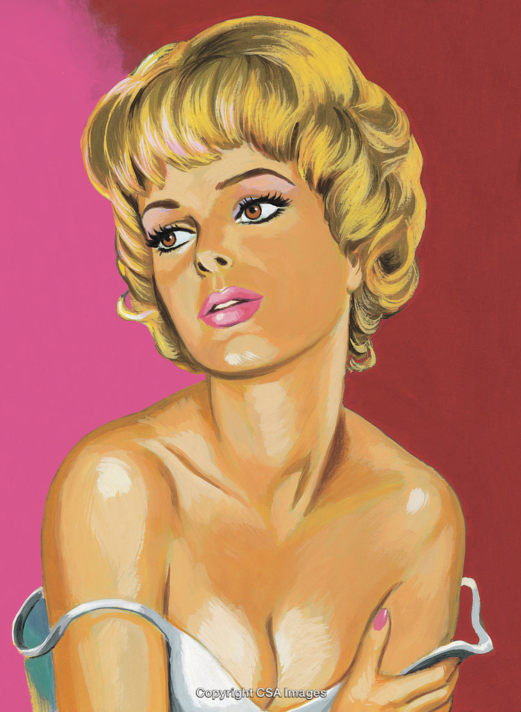 Retro Styled Painting of Woman on Bright Background with Blonde Hair