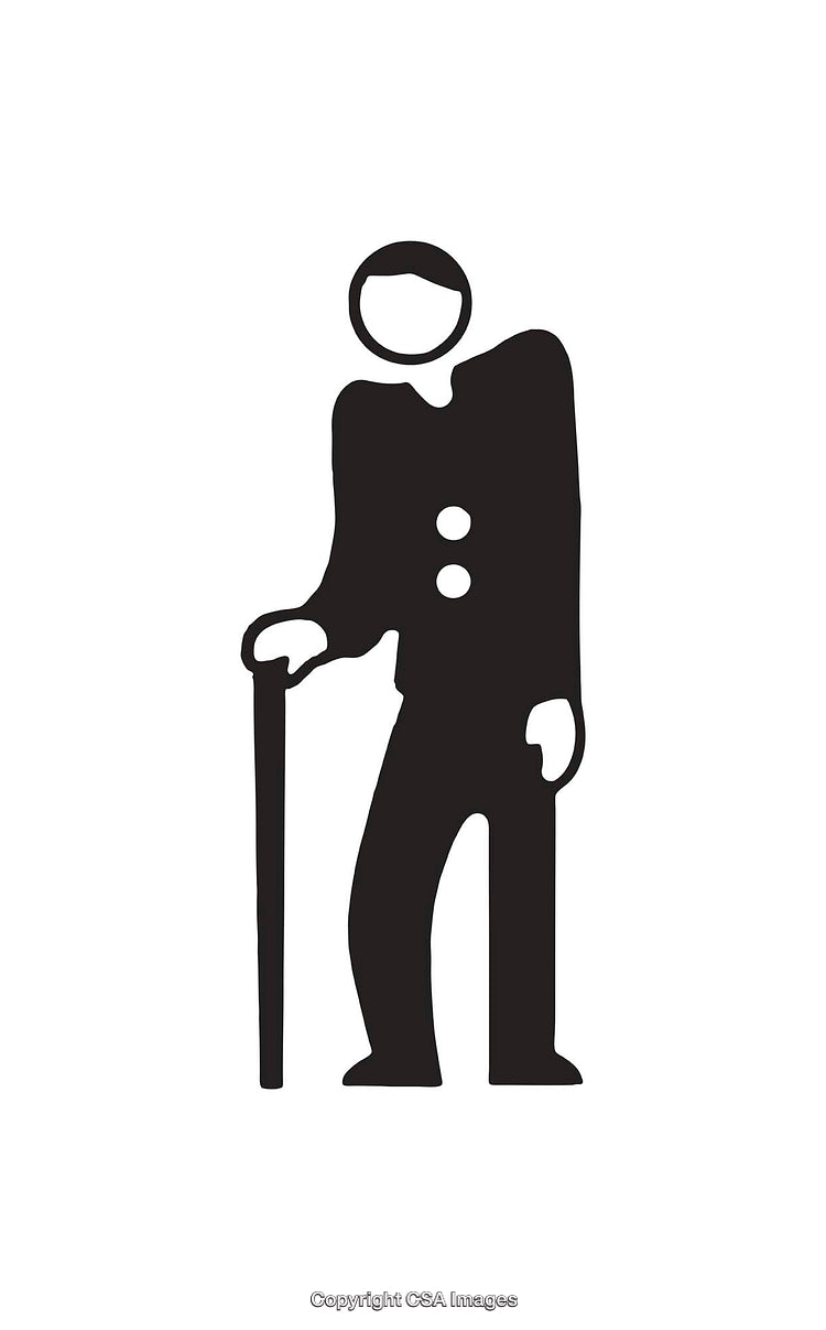 Black And White Minimalist Icon of Person Standing With Cane