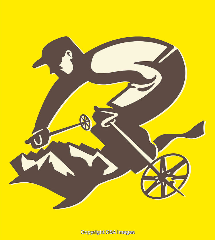 Dynamic Line Art Illustration of a Cyclist Riding Over Mountains