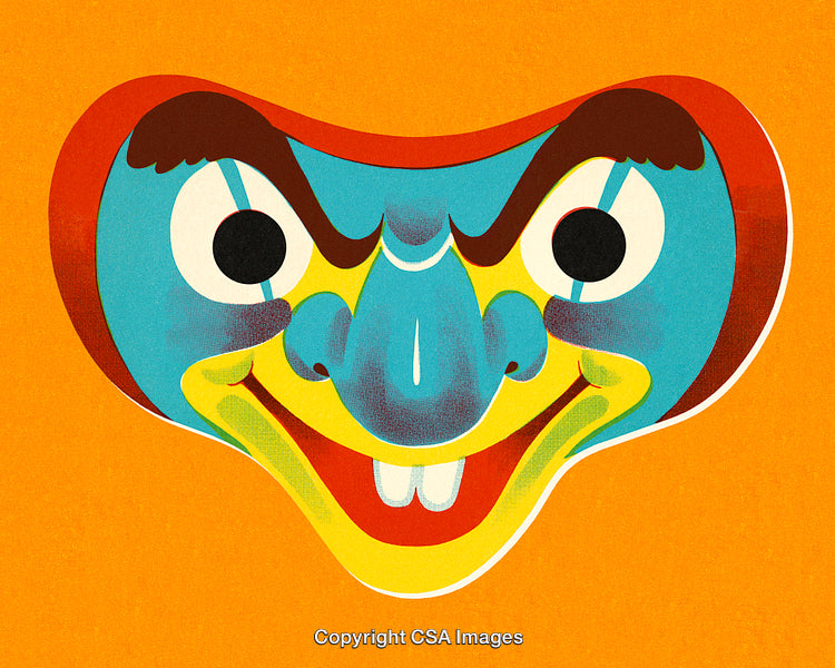 Colorful Illustrated Character Face on Vibrant Orange Background