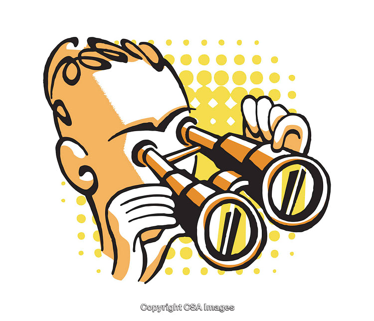 Colorful Illustration of a Person Using Binoculars in Pop Art Style