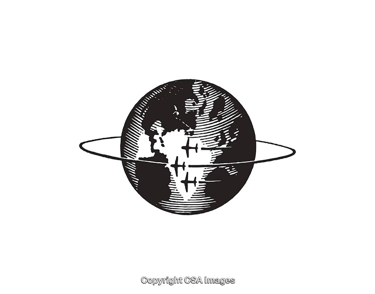 Black and White Earth With Airplane and Orbit Illustration