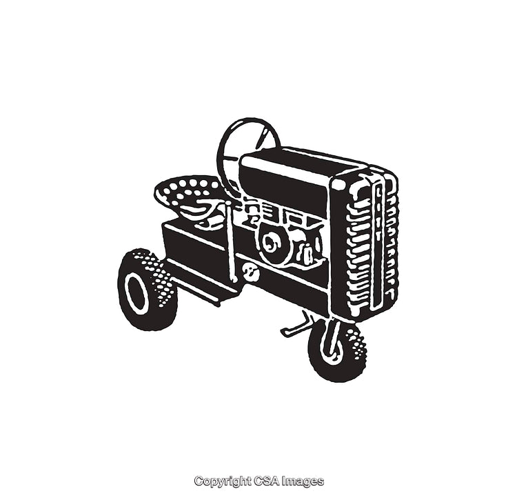 Vintage Tractor Line Art Illustration with Detailed Mechanical Features