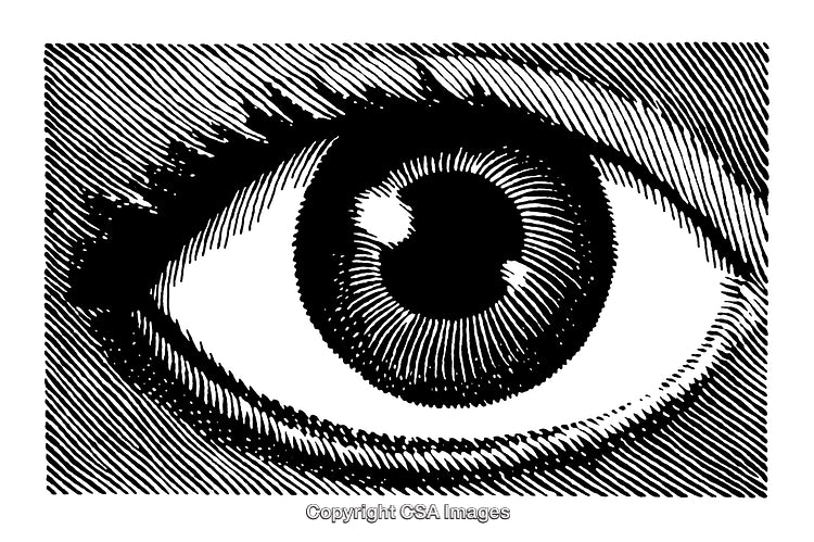 Detailed Black and White Engraving of a Human Eye Representation