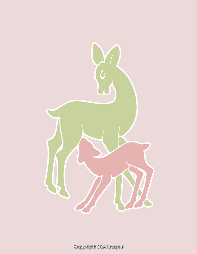 Adorable Illustration of Deer Mother and Fawn in Pastel Colors