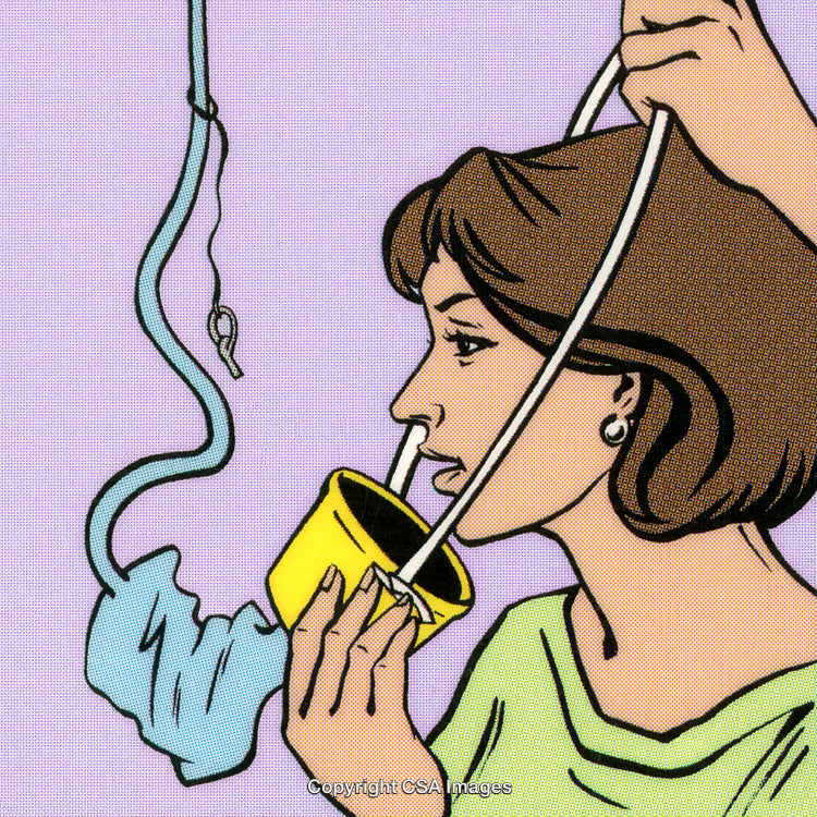 Pop Art Illustration of Woman Using a Mask Device for Unique Purpose