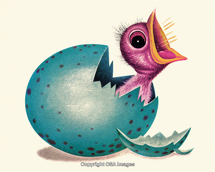 Vibrant Illustration of a Nestling Emerging from a Spotted Eggshell
