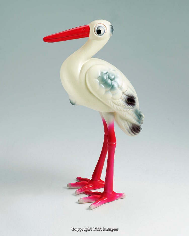 White Plastic Bird Toy with Vibrant Red Beak on Display
