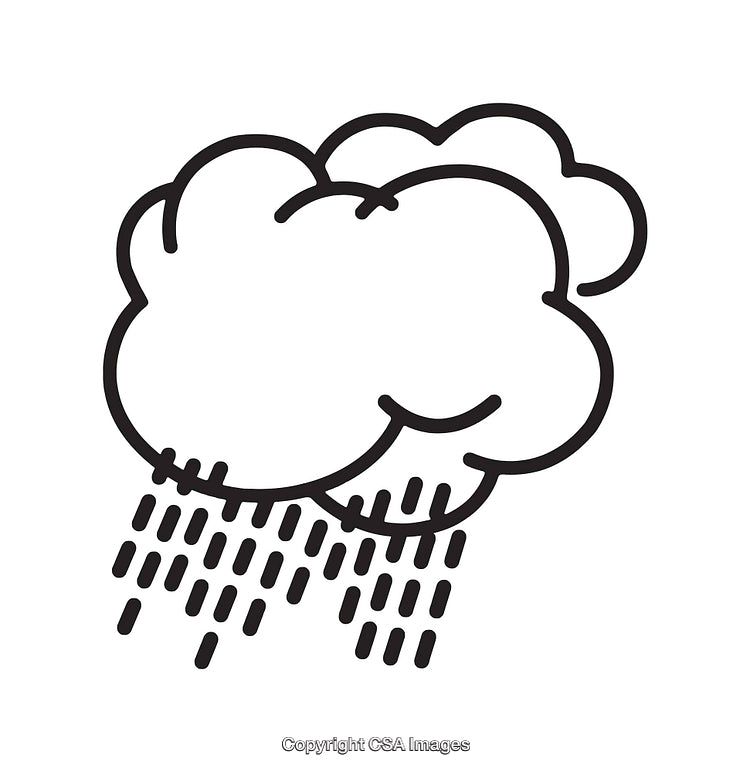 Simple Cloud and Rain Icon in Black and White Line Style