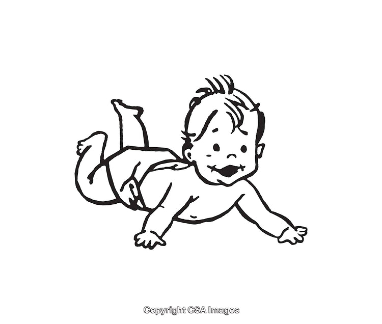 Black and White Line Art of a Happy Crawling Baby