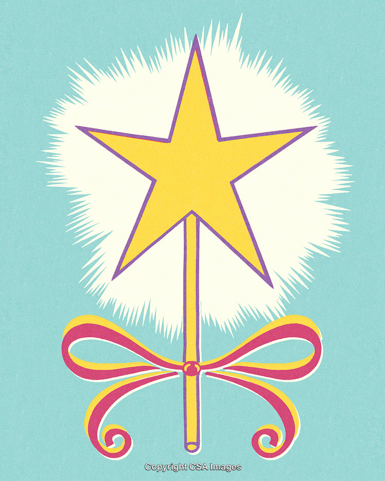 Whimsical Star Illustration with Ribbon on Soft Blue Background