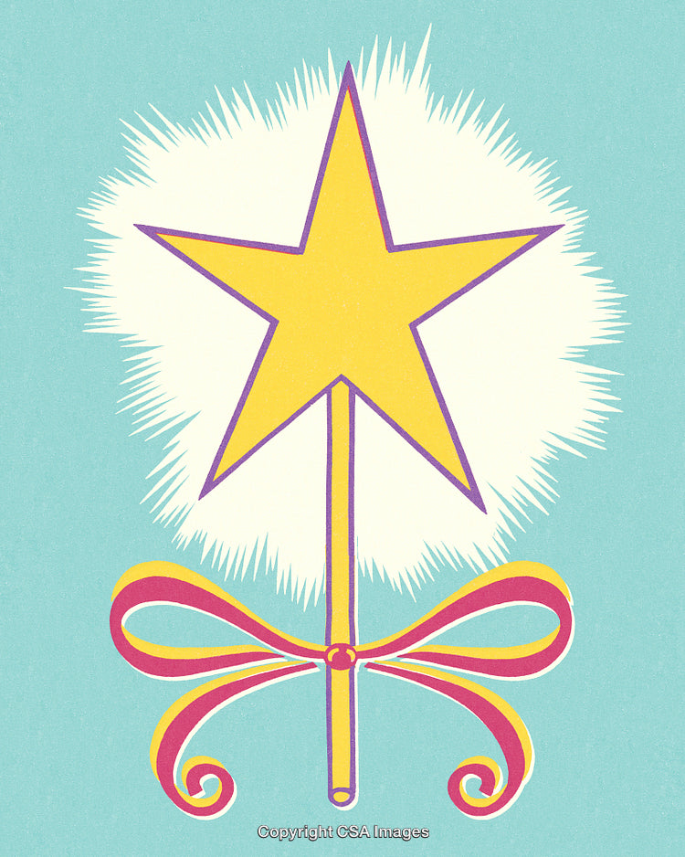 Whimsical Star Illustration with Ribbon on Soft Blue Background