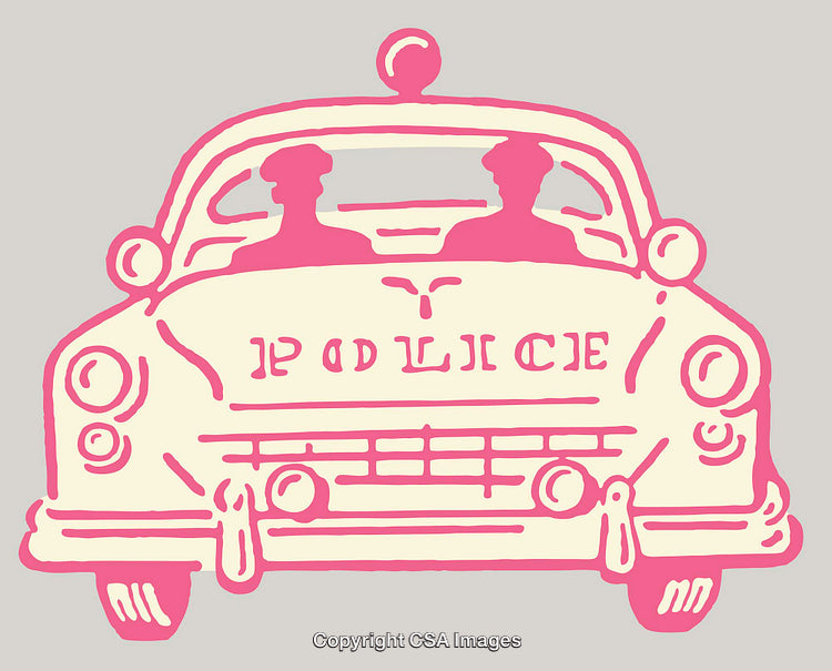 Retro Pink and Ivory Police Car Line Art Illustration
