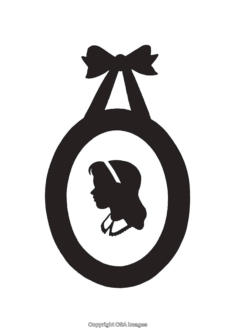 Silhouette Profile of a Young Girl in an Oval Ornament