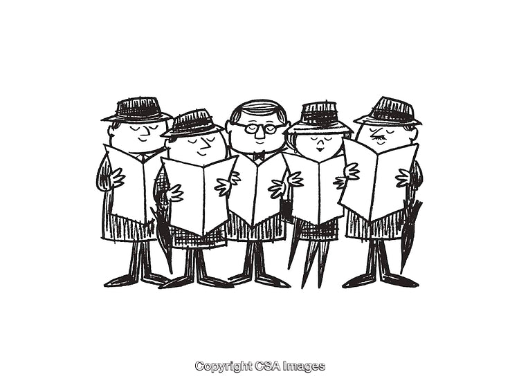 Group of People Reading Newspapers in Black and White Illustration
