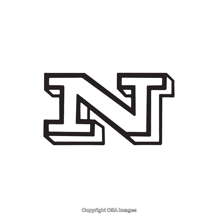 Bold Black Outline Letter N on White Background