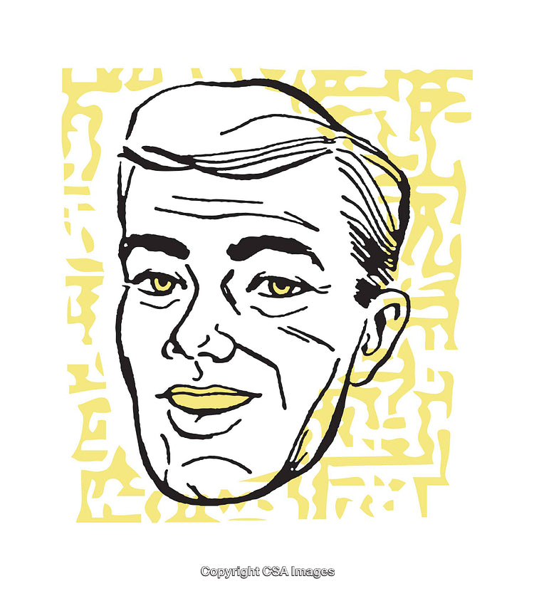 Retro Styled Line Drawing of a Man With Yellow Background Pattern