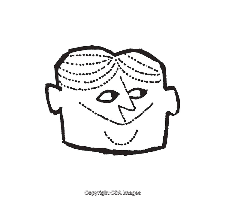 Black and White Line Art Illustration of a Cheerful Character Face