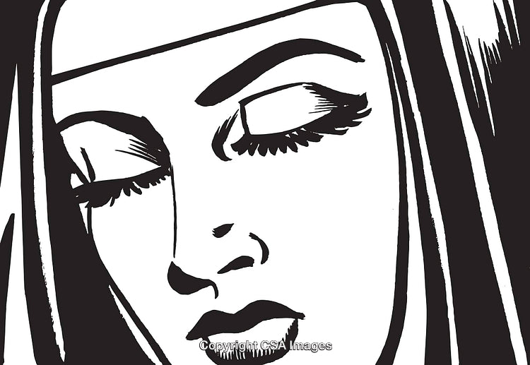 Stylized Black and White Portrait of a Woman with Closed Eyes