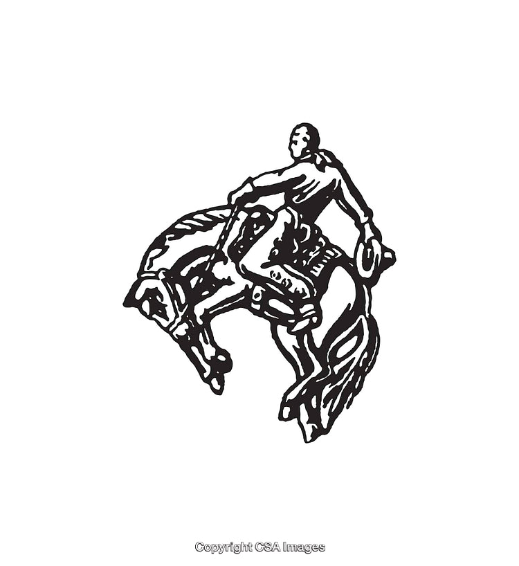 Black-And-White Line Art Depicting a Horse and Rider in Motion