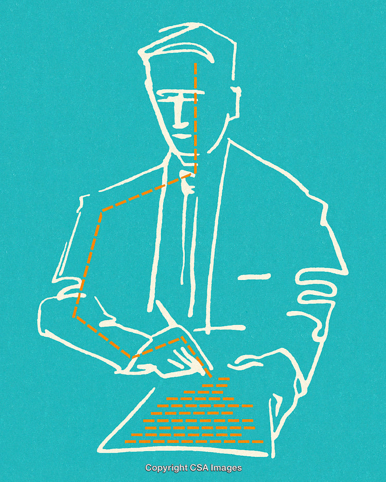 Stylized Illustration of a Professional Using a Keyboard with Focus on Precision