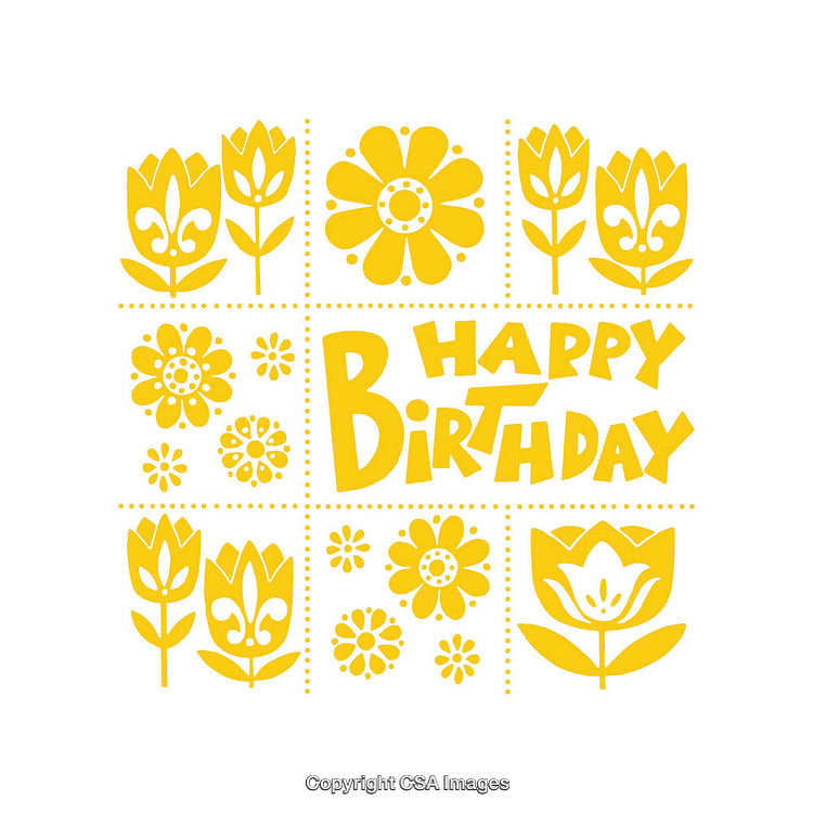 Yellow Floral Birthday Graphic with Tulip and Daisy Design