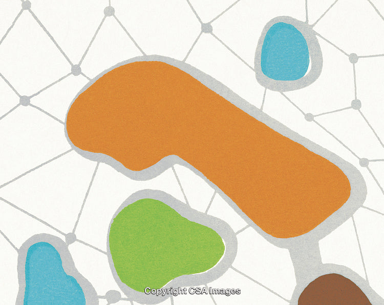 Abstract Geometric Shapes with Colorful Landforms and Network Patterns