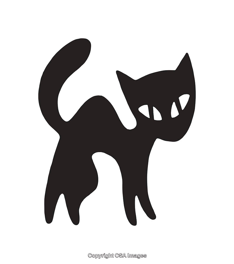 Black Cat Silhouette Illustration with Arched Back in Vector Style