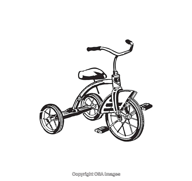 Vintage Black and White Tricycle Line Art Illustration