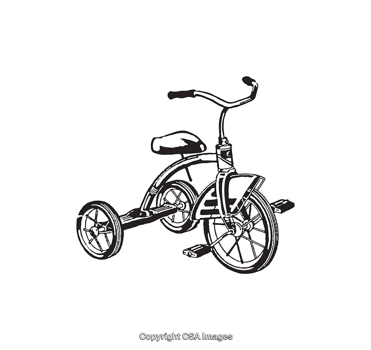 Vintage Black and White Tricycle Line Art Illustration