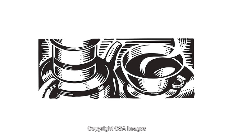 Elegant Black And White Line Drawing of a Cup and Saucer