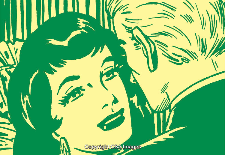 Vintage-Style Pop Art Depicting Romantic Couple Sharing an Intimate Moment